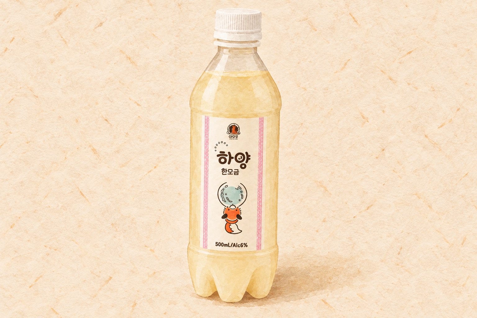 하양한모금 500mL 패키지를 그린 한지 그림